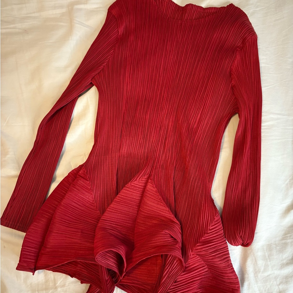 Miss Rossi Red Ribbed Peplum Blouse